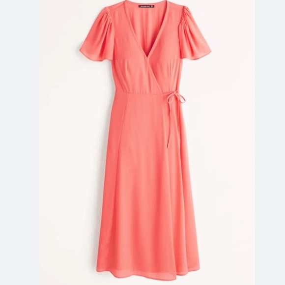 Abercrombie & Fitch Peach Wrap Midi Dress - Picture 2 of 10